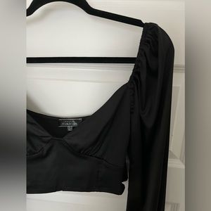 Black long sleeve silky Blue Blush crop top